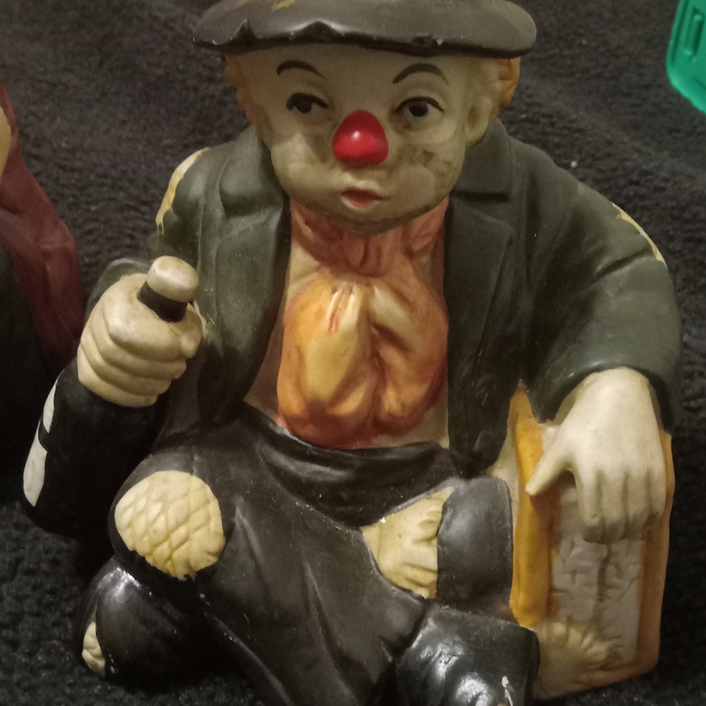Whimsical Clown Ceramic Figurine with Bottle - Multicolor